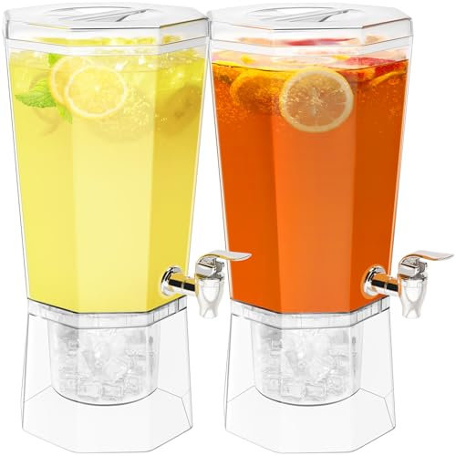 Lifewit 4L Distributeur de Boisson avec Robinet, Lot de 2 (en 1 Paquet) Jarre Cocktail en Plastique, Fontaine Cocktail Glacées avec Support pour Jus, Limonade, Soda et Thé