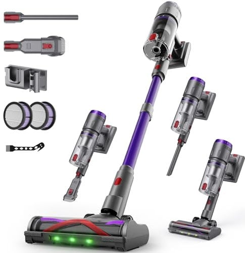 Circlio Aspirapolvere Senza Fili, 600W/58000Pa, Scopa Elettrica Senza Fili 80 Min, Aspirapolvere Senza Filo con LED Touchscreen, Autoportante Anti-Avvolgimento per Tappeti/Pavimenti/Peli Animali