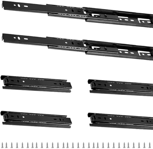 6 Schubladenschienen Vollauszug 200mm Kugellager,Schubladenschienen Schwarz | Seitliche Montage mit Schrauben, Kaltgewalzter Stahl Teleskopschiene Schubladenauszug 45kg für Küchenschränke Werkzeugschubla