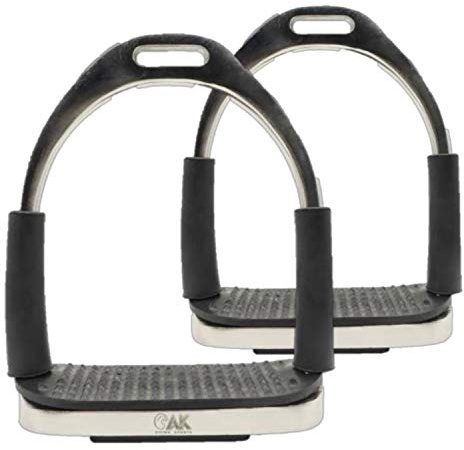AK Folding Flexi Movable Stainless Steel Horse Riding Equestrian Stirrups with Black Tread (Silver, 5.25'')