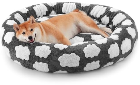 JOEJOY Donut-Hundebett, mittelgroß, niedlich, rund, beruhigendes Hundebett mit abnehmbarem, waschbarem Bezug, 76,2 cm, orthopädisches Haustierbett mit Jacquard-Plüsch, rutschfester Unterseite, Grau