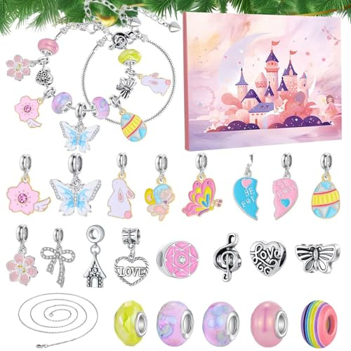yakermur Armband Weihnachten Advent Bastelset 24 Tage | Bettelarmband Countdown-Kalender für Mädchen Teenager Bastelliebhaber Familientreffen Party Gastgeschenk Schule Aktivität besondere Anlässe Home