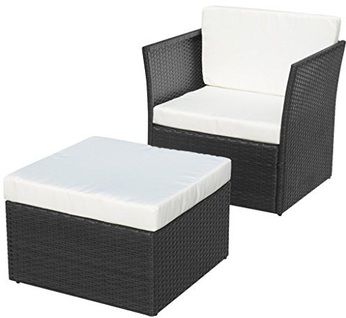 Festnight 5-TLG. Gartenstuhl-Set Polyrattan Gartensessel mit Hocker Rattansessel Schemel Gartenmöbel Sitzkomfort Schwarz