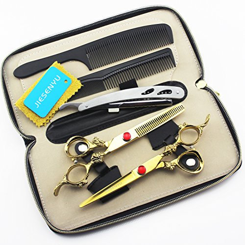JIESENYU Professionelle Friseurschere Friseurschere, japanisches Haarschneidenset aus Edelstahl, mit Rasiermesser-Ledertasche für 6 Zoll 17,2 cm