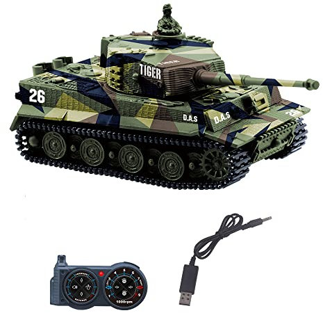 YouCute 2.4G Mini RC Tank with USB charger cable Remote Control Panzer tank 1:72 German Tiger I with Sound, Rotating Turret and Recoil Action When Cannon Artillery Shoots (Green)