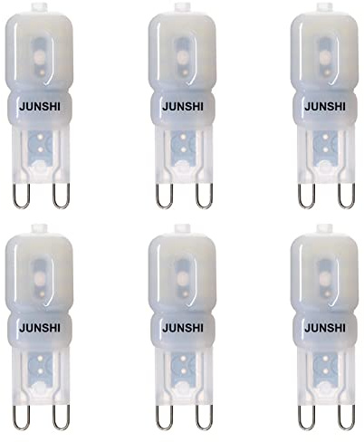 JUNSHI G9 LED Bulb,2.5W to 20W,6500K Cool White, 220 Lumens,AC220-240V LED Light Bulb,Pack of 6