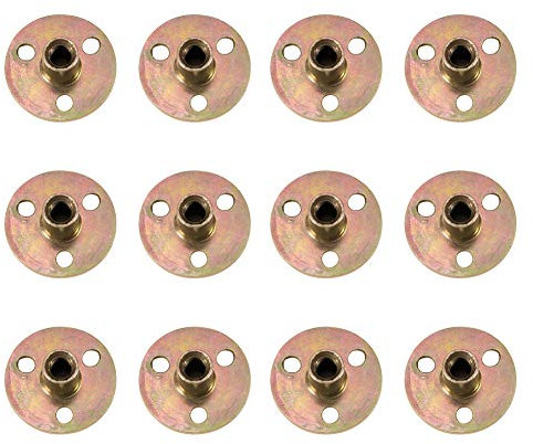 INCREWAY 12Pcs Brass Metal Tee Nuts, Zinc Plated, 8mm Threads, Round Base, Screw-in Flange Nuts for Indoor & Outdoor Use