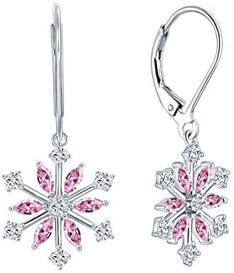 JO WISDOM Ohrringe Schneeflocke Weihnachten Hängend Silber 925 Damen mit 3A Zirkonia Oktober Geburtsstein Turmalinfarbe,Schmuck für Frauen