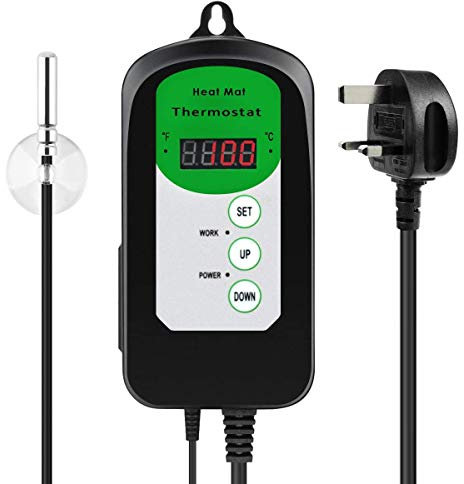RIOGOO Digital Heat Mat Thermostat Controller for Seed Germination,Reptiles and Brewing 20-42℃(UK)