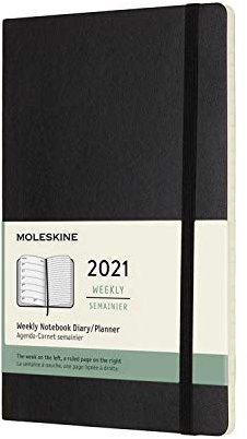 Moleskine Wochenplaner 2021, 12 Monate Wochenkalender, Wochenplaner und Notizbuch, weicher Einband, Format Groβ 13 x 21 cm, farbe schwarz, 144 Seiten