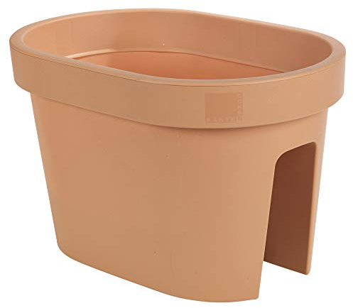 URBNLIVING Garden Balcony Railing Flower Bridge Planter Plastic Box Pot Flower Herbs Vegetables (2, Oval Terracotta)
