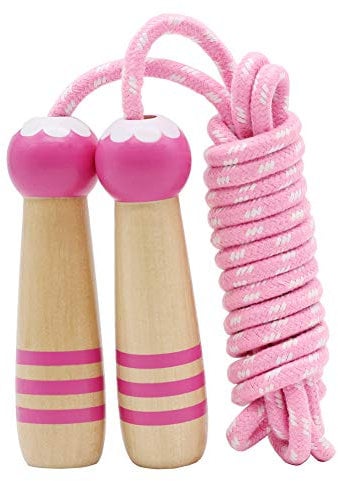 Sprungseil Kinder Verstellbare, Kinder Springseil mit Holzgriff, Hüpfseil Seilspringen Kinder Baumwolle, Kids Skipping Rope Geschenke für Jungen und Mädchen