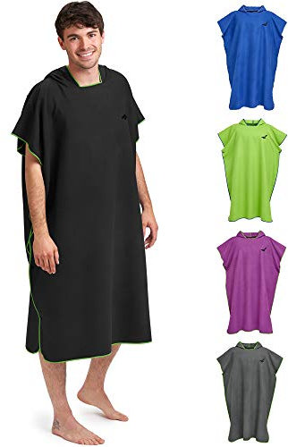 Fit-Flip Strandponcho für Surfer - Poncho Handtuch schnelltrocknend aus Mikrofaser - Umkleidehilfe Strand - Surfponchos Ultraleicht - Badeponcho für Erwachsene (Größe M, Schwarz/Grün)