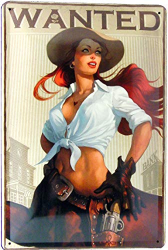 Blechschild 20x30 Cowgirl Wanted Pin Up Girl Western Wild West Revolver Retro Vintage Nostalgie Stil USA Cowboy