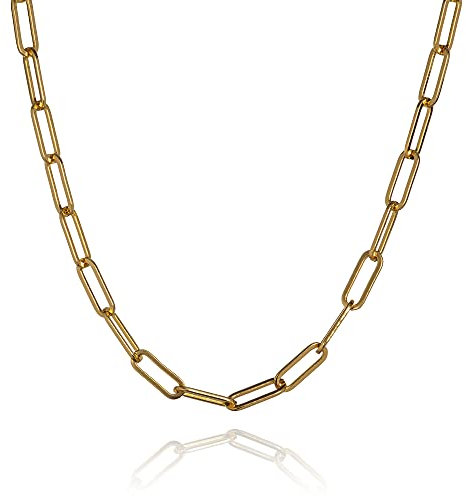 namana Gold Paperclip Chain Necklace for Women, 20 inch Long Chain Necklace for Women, Gold Necklaces for Women and Teenage Girls, Chunky Gold Chain Necklace for Ladies with Jewellery Pouch