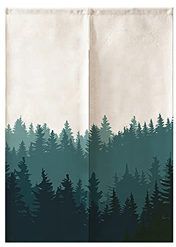 Hiseng Japanischer Gardinen Noren Tür Vorhang, Leinen Partition Türvorhang Restaurant Home Schlafzimmer Vorhang Wand Tapisserie, für die Heimtextilien Raumteiler (Nebelwald,85x90cm)