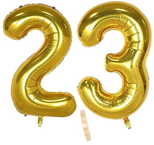 Folienballon Zahl Deko Gold 23 für Frauen Männer, XXL 100cm Riesen Nummer Aufblasbar Helium Ballon Figuren Zahlen Luftballons für 23. Jahre Mann Frau Geburtstag Hochzeit Jubiläum Party Dekoration