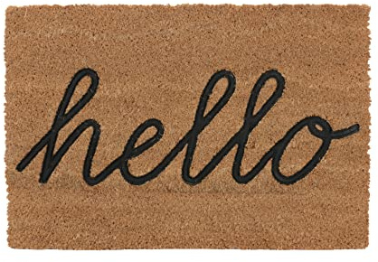 Bubble-Store rutschfeste Kokos Fußmatte für den Innenbereich und außenbereich, Kokosmatte mit Gummi-Prägung Text Hello