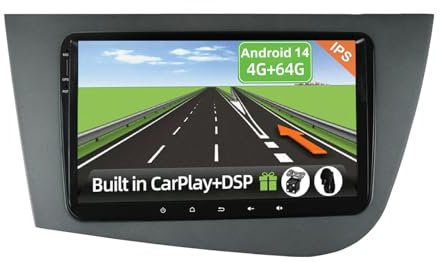 YUNTX Android 14 [4GB+64GB] Radio Coche para Seat Leon MK2 2005-2012 - [Incorporado Carplay/Android Auto/DSP]-9 Pulgadas Pantalla Táctil-2 DIN Autoradio con GPS/FM/WiFi/Mandos Volante