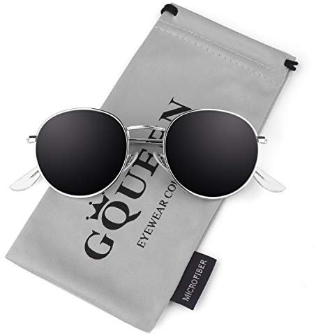 GQUEEN Retro Runde Verspiegelte Polarisierte Sonnenbrille Damen Herren UV400 Schutz MFF7