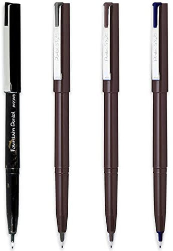 Pentel JM20 Stylo Disposable Fountain Pen – Black, Grey, Sepia & Navy Blue Ink - Pack of 4