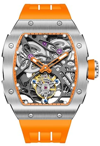 Haofa Tourbillon Uhr Skelett Mechanische Uhr Saphir Edelstahl Herrenuhr Wasserdicht Leuchtend Automatikuhren für Herren Tourbillon Uhren Herren 1908