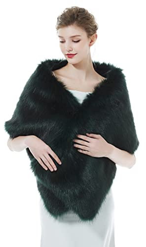 BEAUTELICATE Kunstpelz Schal Stola Damen Bolero Wrap Pelz Brautschal Brautstola Frauen für Hochzeit Braut Festlich (Langes Fell - Dunkelgrün)