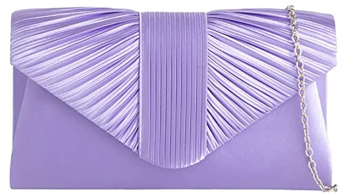 UShopUK Pochette in raso plissettato stile da sposa, ballo di fine anno, matrimonio, sera, festa, borsa a mano, Lilla, medium