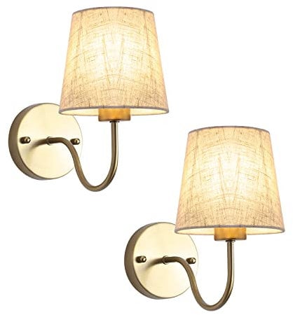 MRHYSWD 2er Set Wandleuchte Innen Wandlampe Gold, Wandleuchte Schlafzimmer Wohnzimmer Flur Badezimmer, Wandlampe Vintage Modern Retro Wandbeleuchtung Mit Lampenschirm, Wandleuchte E27 (Ohne Birne)