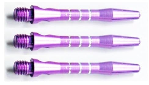 THOR-DARTS Aluminium Dartschäfte lila mit Streifen, Dart Shaft alu Short & medium, 1-6 Sets, optional mit schwarzen 2BA Gummiringen oder blauen Premium-Silikon-Ringen (1 Set, lila/violett Short)