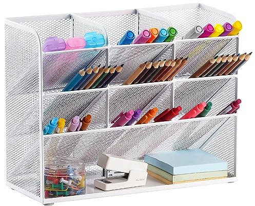 Marbrasse Netz-Schreibtisch-Organizer,Multifunktionaler Stiftehalter,Organizer Schreibtisch,Aufbewahrungs Regal für Schul und Heim Büro Bedarf (Weiß)