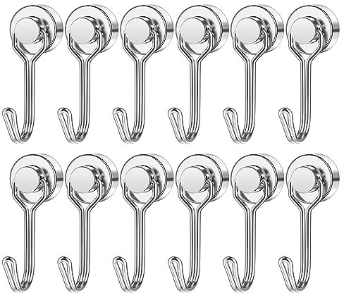 WUDIME Ganchos magnéticos pequeños y fuertes, paquete de 12 ganchos magnéticos giratorios de 25 libras resistentes, gancho magnético de metal, imanes de neodimio con gancho para colgar, cocina,