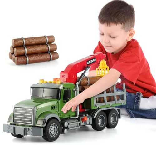 GAGINAN Timber Transport Truck Toddler Toy, 15-inch Large Children’s Toy Car with Sounds and Lights, Christmas Birthday Kids Gifts for Boys & Girls Ages 3-6 (Timber Transport Truck)
