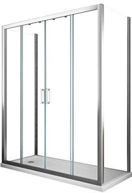 U-förmige Duschkabine, 3-seitig aus 6 mm Glas mit zentraler Schiebeöffnung mit 4 Flügeln, GRÖßE (67,5-70 Seitenwände + Tür 188-193)