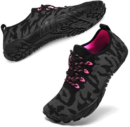Racqua Barfußschuhe Herren Wasserschuhe Schwimmschuhe Damen Aquaschuhe Strandschuhe Frauen Welten Koden Barfuss Schnelltrocken Wasserschuhe Unisex Schwarz/Rose 37
