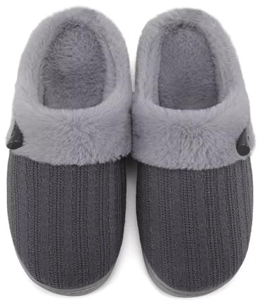 NineCiFun Pantofole da Donna Comfort Memory Foam - Morbide e Pelose Scarpe da Letto Calde Antiscivolo (EU38/39, Grigio Scuro)