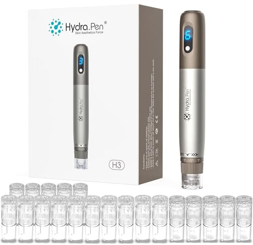 Hydra Pen H3 Microneedling Pen, Professionelle Serum-Applikator-Mikronadelmaschine mit 22 Ersatzspitzen, Derma-Stempel (12 * 12 Nadeln + 5 * Nano-HR + 5 * Nano-HS)