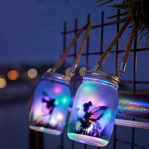 Schmetterlingsfee Solarglas, 2 Stück Hängend Solar Laterne Lichter Für Außen, Solarlaternen für Draußen Garten, Wasserdicht Gartenleuchte Für Drauße für Zuhause Party Garten (RGB)