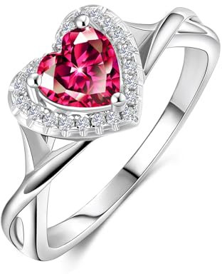 MYBELLNA Versprechen Ring für Ihre 925 Sterling Silber Erstellt Ruby Blue Saphir Smaragd Diamant Herz Versprechen Hochzeit Verlobungsring für Frau Freundin Ihr Jubiläum (Ring-2, Red, 62(19.8))