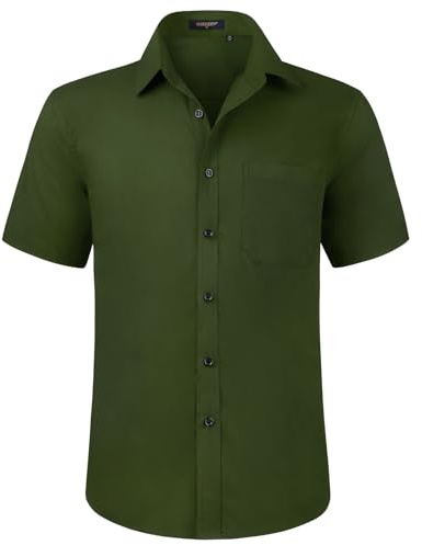 HISDERN Mens Short Sleeve Green Shirt Regular Fit Casual Formal Shirts Button Down Business Dress Shirt Non Iron,3XL