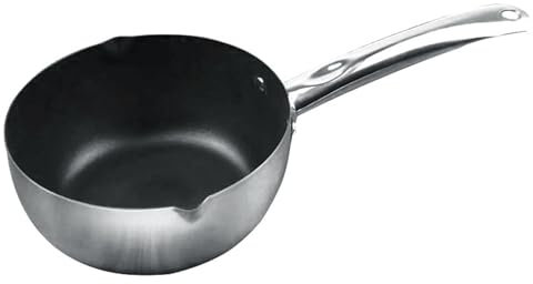 Cacerola Antiadherente de Acero Inoxidable, Olla de Cocina Tradicional Japonesa con Boquillas Vertedoras, Ideal para Leche Caliente y Fideos Lamian Hervidos (22cm)