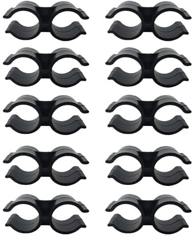 SagaSave 10 clip doppie per morsetti, in plastica PVC, connettore per asta per mensole, colore nero