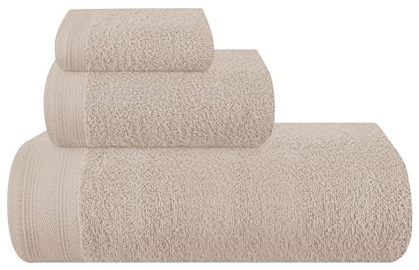 MALLONI HOME Ultra-weiches 3er-Pack Baumwoll-Handtuch-Set, enthält a übergroße Badetücher 70 x 140 cm, a Handtücher 40 x 60 cm und a Waschbetten 30 x 30 cm, Bräunen