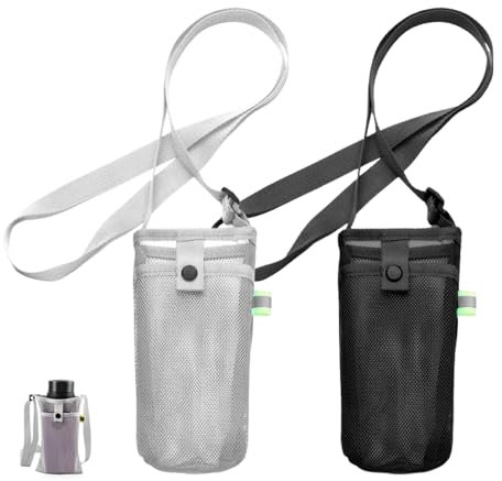 HIOQFR 2pcs Sac Porte-Bouteille d'eau en Maille avec Bandoulière Porte Bouteille Eau Sport Porte Gourde Sac à Dos Randonnée Housse Gourde Tour de Cou Porte Gobelet Portable Sac de Support de Bouteille
