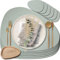 Mahewa® 6er Set Premium Tischset aus Kunstleder - Platzset abwaschbar und wasserdicht - Platzdeckchen Telleruntersetzer in Lederoptik (Salbeigrün, Oval mit Halter)