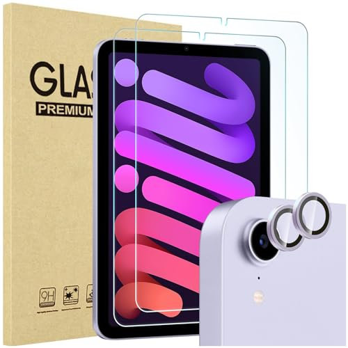 ProCase 2 Pack Screen Protector for iPad Mini 7th(A17 Pro) 2024/Mini 6th Generation 8.3 2021 + 2 Pack Camera Lens Protector Matching iPad Colors, Tempered Glass Film for Mini 7 6 8.3 Inch -Purple