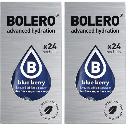 Set Bolero Drink da 48 Bustine 3 grammi Blueberry (Mirtillo) 3 gr Gusti Diversi Assortimento alla Frutta Preparato Polvere Solubile Bevanda Fresca in Acqua,144 grammi dolcificato stevia,0.14 kilograms