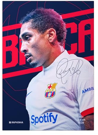 Displate FC Barcelona Metallposter FC Barcelona Poster Fc Barcelona Deko Barcelona Plakette FC Barcelona Fanartikel Barca Team Away 24 - Raphinha Poster 45 cm x 32 cm
