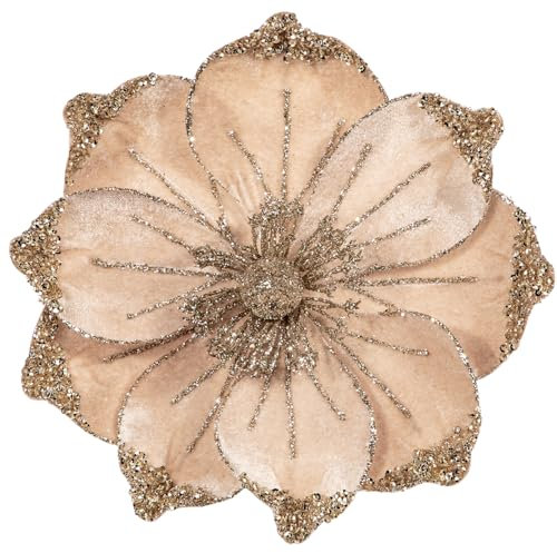 Briful 6 Stücke Weihnachtsblumen Christbaumschmuck Magnolie Kunstblumen Wie Echt Champagne Kunstzweig Weihnachtliche Dekoration für Weihnachtsbaum Neujahr Dekoration