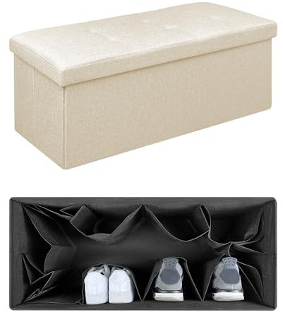 Il Gruppone Passione Casa Pouf Contenitore Cassapanca Con Scarpiera Interna Salvaspazio Portaoggetti Porta Scarpe Panca Sgabello A Pie Di Letto Rettangolare Poggiapiedi Panchina - Ecru - Rettangolare